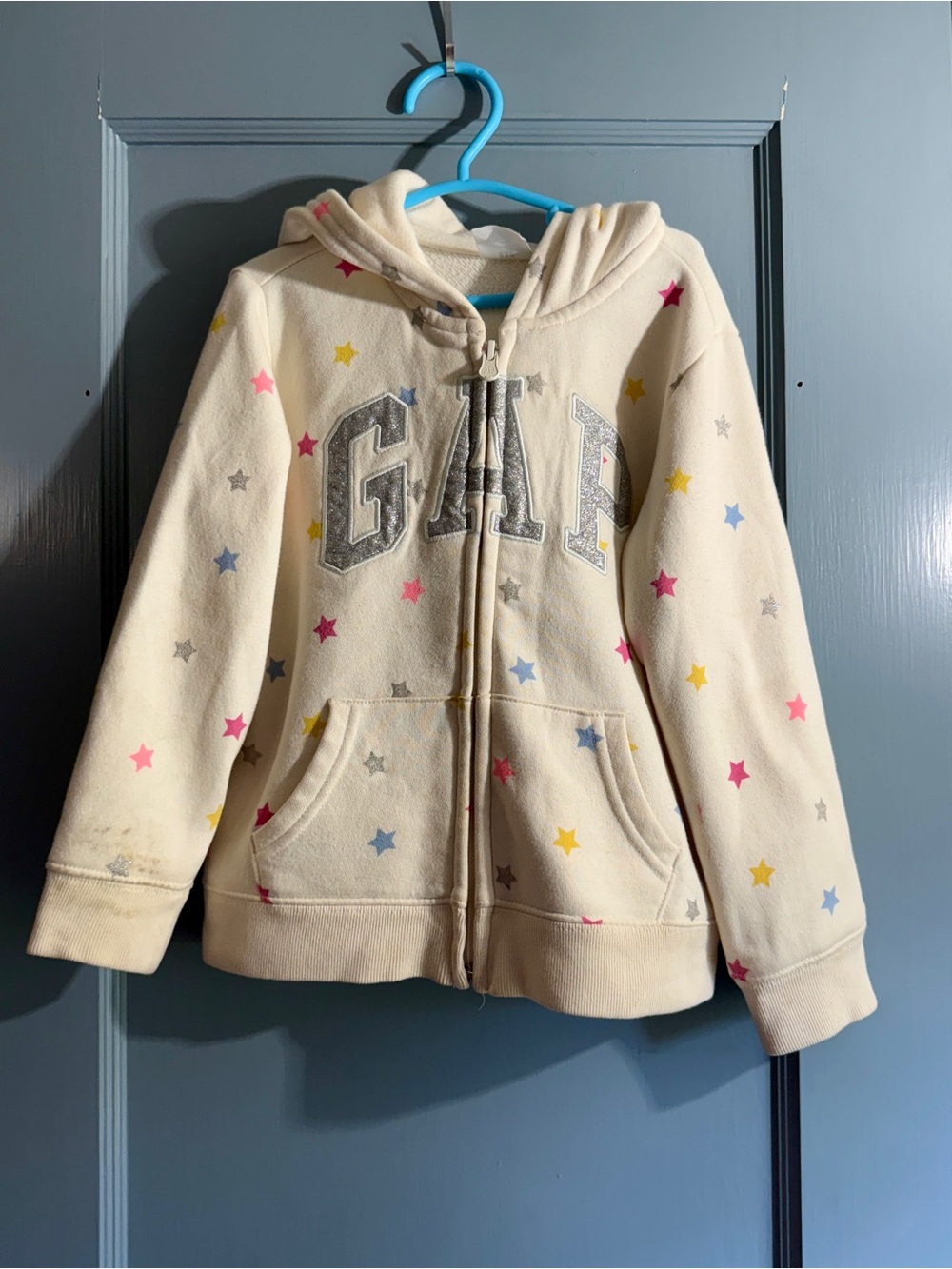 GAP Cream Zip Hoodie with Multicolor Star Print